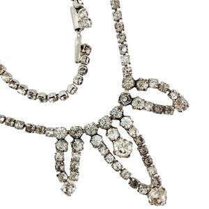 VTG Signed Carol Deb 1950s Cocktail Rhinestone Bib Necklace Silver Tone Elegant